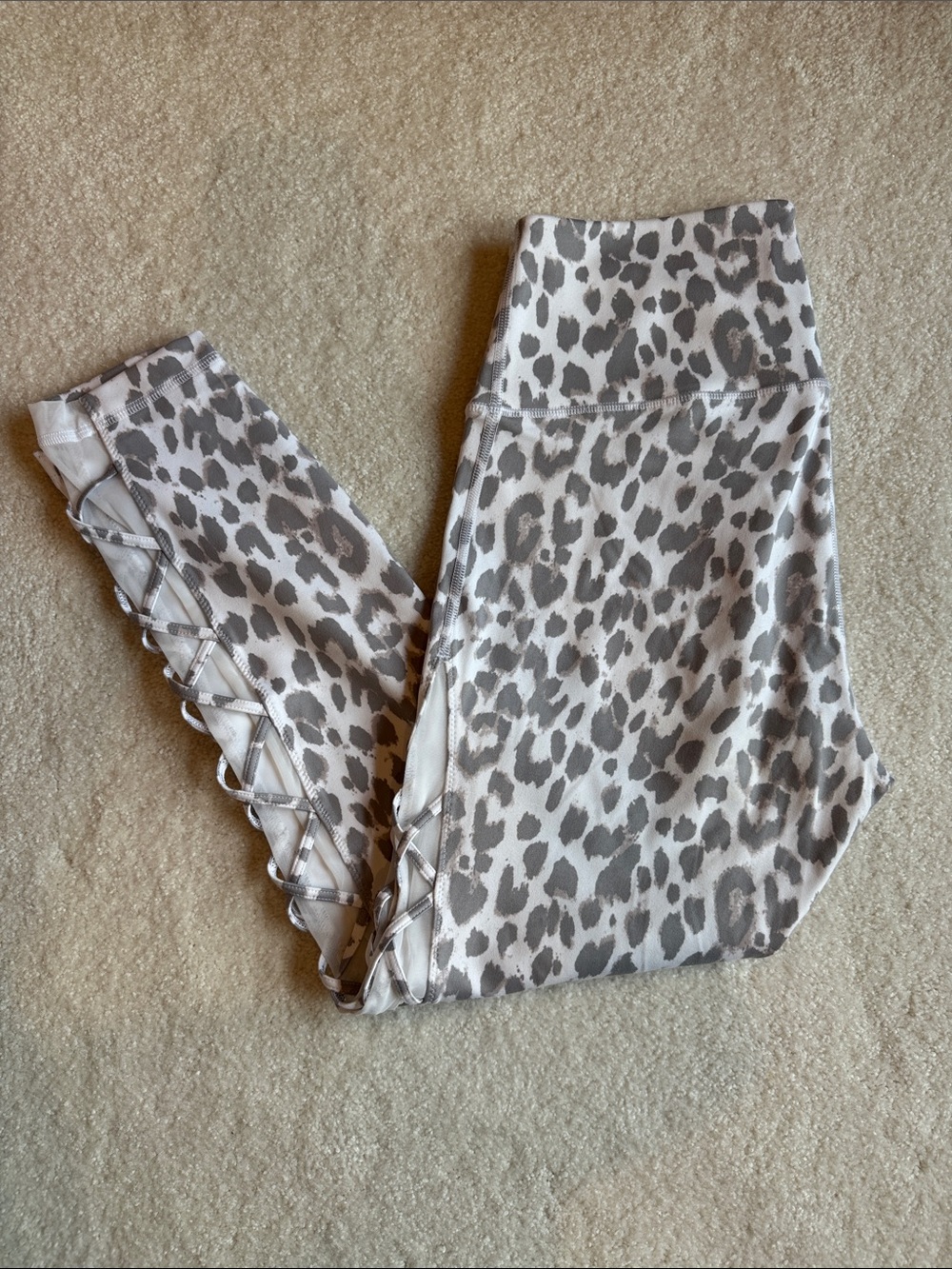 Victoria's Secret Gray Leopard Print Leggings with Side Lattice